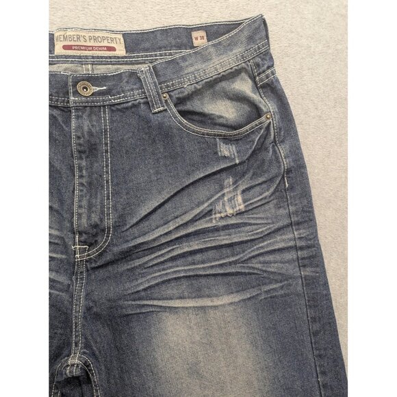 Member's Property Denim Shorts Mens 38 Blue Distressed Jean Zip Fly Casual - Picture 3 of 15